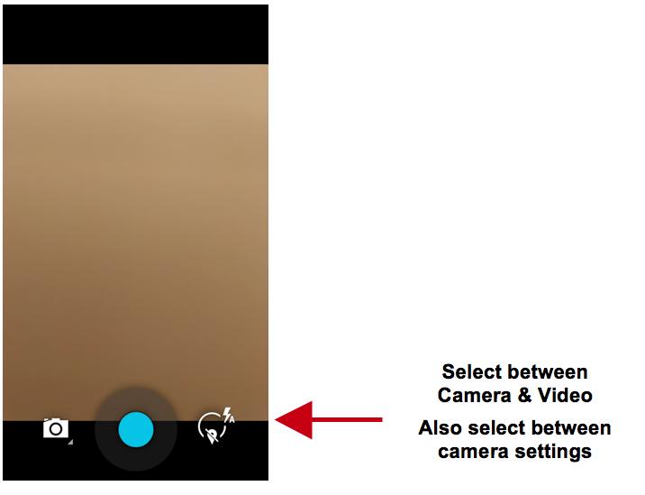 Aim the object that the picture will be taken. Press the Shutter button on the screen to capture image. After taking the picture, the file will be saved in the cameras gallery folder.