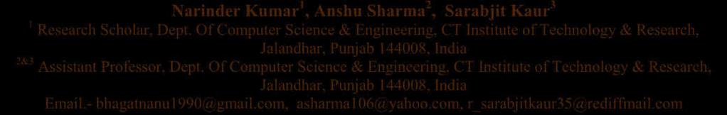 Of Computer Science & Engineering, CT Institute of Technology & Research, Jalandhar, Punjab 144008, India Email.- bhagatnanu1990@gmail.com, asharma106@yahoo.com, r_sarabjitkaur35@rediffmail.