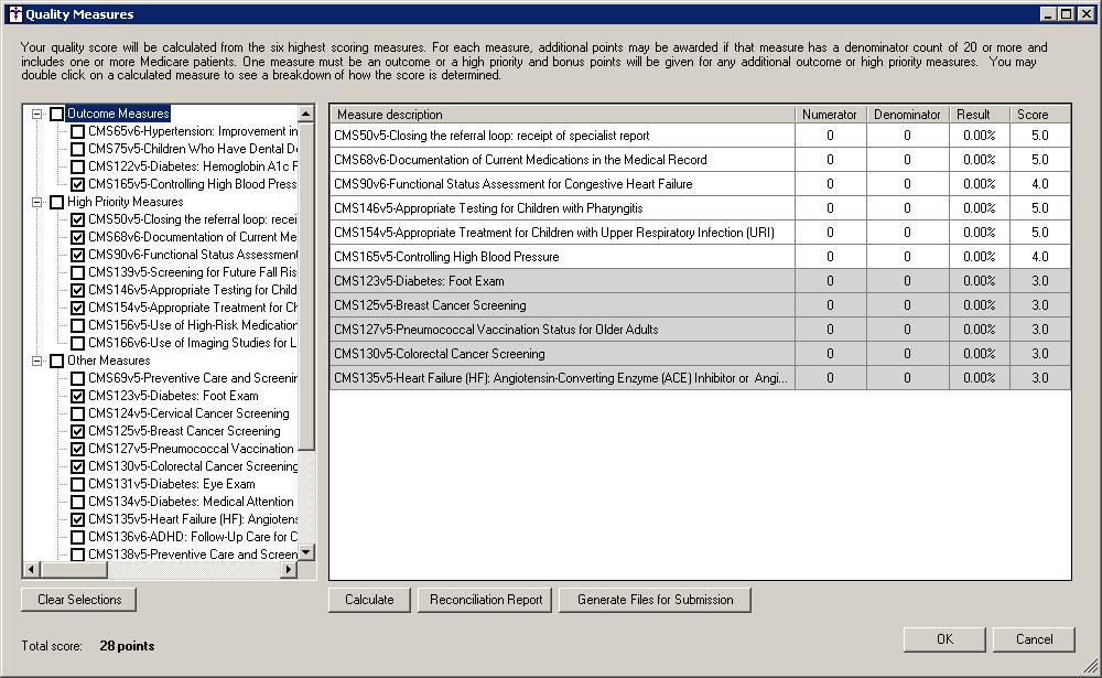 MIPS Dashboard (continued) Once a configuration is selected in the MIPS Dashboard, you can access the Quality Measures dialog to select the quality measures for your performance period, calculate