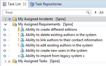 Requirements, Incidents and or Tasks will be downloaded from the server and added to your Task List in Eclipse: When you