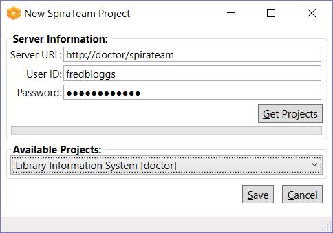 In the fields, enter in the following: Server URL: The root address of your SpiraTeam installation. For example: https://server1/spirateam/ Do not put login.