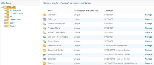 Permission Report 1.0 User Guide Page 12 d. To change the permission, click Manage. 3.5 Generate a SharePoint Group Report a. To generate this report, click SharePoint Group Report. b.