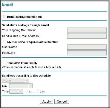 Enable Security Event Email Notification To set up the router so that you can receive logs and alerts by email, select Email from the router menu to display the following screen: To receive alerts