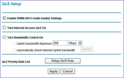 QoS Setup QoS is an advanced feature that can be used to prioritize some Internet applications and online gaming, and to minimize the impact when the bandwidth is busy.