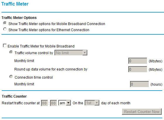 Traffic Meter Traffic metering allows you to monitor the volume of Internet traffic passing through your router s Internet port.