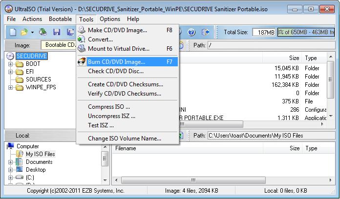 The ISO file has been created in the folder of Sanitizer PE Builder as follows.