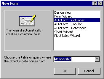 Create a Form using the AutoForm Facility Forms can also be created using the AutoForm facility.