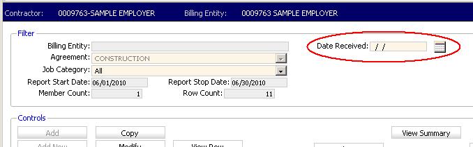 ENTERING HOURS AND WAGES To start please enter in today s date in Date Received box. The date format is MMDDYYYY or you can click on the calendar symbol and select the date from the calendar.