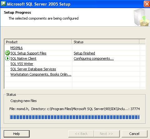 EasyLobby Database Installation (Con t) 10) The Microsoft SQL Server 2005 Setup screen displays the selected