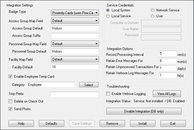 EasyLobby Integration Installation (Con t) Integration Settings Figure 34. 14) Configure the Integration Settings screen as per figure 34. Below is a description of all the fields.