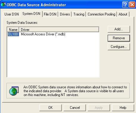 Setting up an ODBC Data Source (Con t) 3) To Create an ODBC data source to an