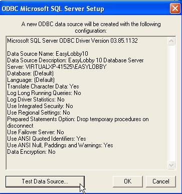 Setting up an ODBC Data Source (Con t) 9) Click the Test Data Source button