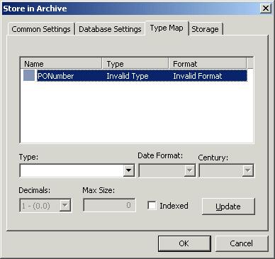 2 Archive Services for Reports Studio Figure 2-83 The Store in Archive Configuration Console Type Map tab String If the contents of this field are going to be any string of characters, then String is