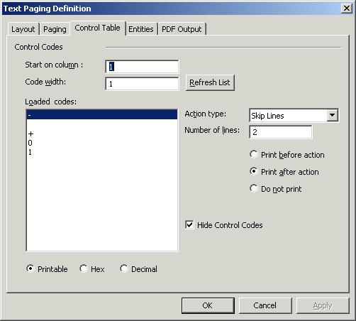 2 Archive Services for Reports Studio 2. Select the Action type to perform when this control code is processed.