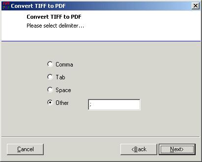 2 Archive Services for Reports Studio Delimiter Selection A CSV file contains the index data for the TIFF image files. CSV uses a character, called a delimiter, to separate each field of data.