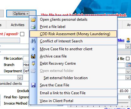 Click No to close the risk assessment screen or if you wish to fill in the details select Yes to continue with the risk assessment.