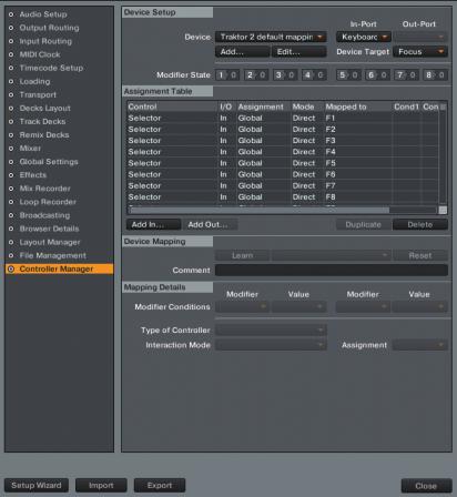 Import the MIDI mapping file. Click [Controller Manager]. Click [Import]. The file selection screen appears.
