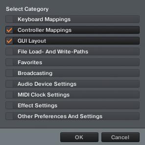 Check that the following are selected for [Select Category]: Controller Mappings GUI Layout A layout suited for when [External]