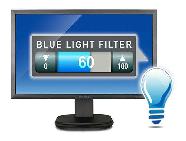 Blue Light Filter for More Comfortable Viewing ViewSonic displays feature a Blue Light Filter setting that allows users to adjust the amount of blue light emitted from the screen to increase eye