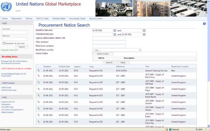 Expressing interest in a Procurement Notice - Screen Shot 6 7 8 9 If you logged in from the expanded view of the Procurement Notice as shown above then you will stay on that page and you will see