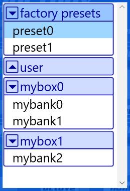 The program selection panel opens with Write mode if you click the write button in the main panel. In write mode, you can overwrite the current program or save it to another program slot.