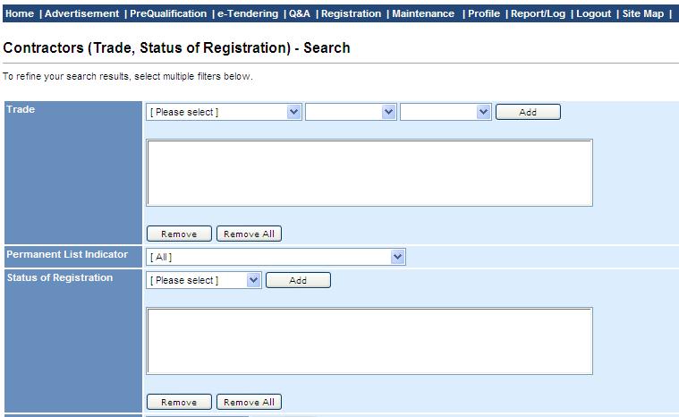 searched for all trade, permanent list indicator, registration status or safety classes by default.