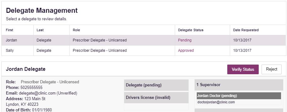 5. To approve or reject the delegate, the supervisor must click the appropriate button above the delegate s information. The delegate s status will be removed if rejected. 5.3.2 Removing Delegates 1.