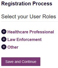 5. The second step is the role selection screen. The user can expand the role categories to select the role that fits their profession. a.