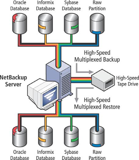 Figure 32: Multiplexed database restores Any restore requests of a multiplexed backup image submitted inside an administrator-defined time window can be restored in parallel.