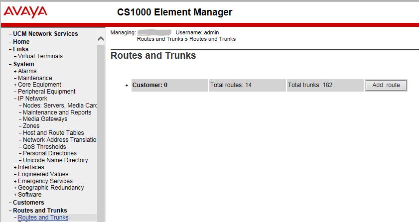 To add a new route, navigate to Routes and Trunks Routes and Trunks from the EM left hand navigator window as
