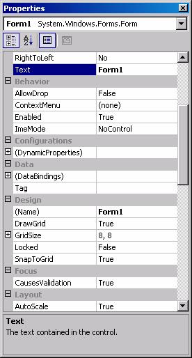 2.5 Visual Studio.NET IDE Windows 36 Figure 2.23 Properties window displaying a Form s properties.