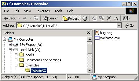 4 2.1 Test-Driving the Welcome Application Figure 2.1 Contents of C:\Examples\Tutorial02.