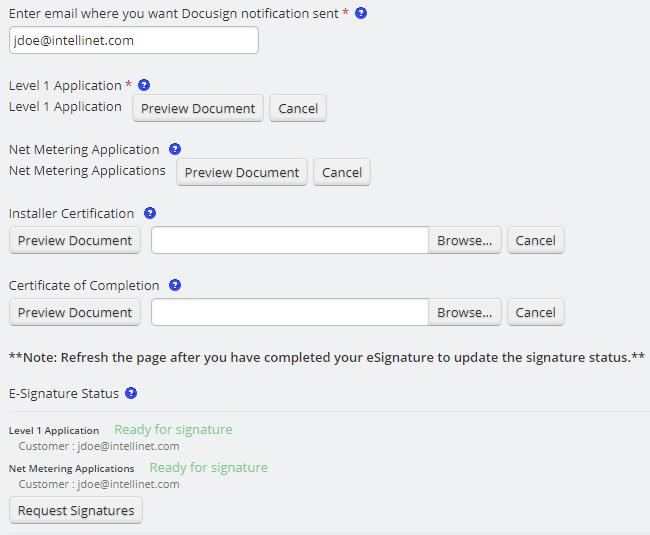 Signatures How to Enter a new Level 1 Interconnection Application Step by Step Guide on how to electronically sign: 2. In order to sign the documents, you must click on Preview Document i.