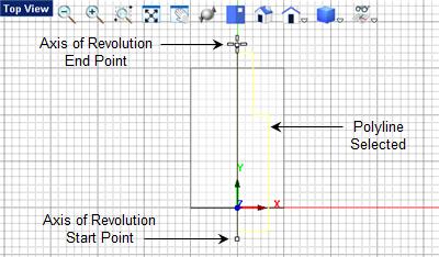 129 VisualCAD 2018 Exercise Guide 19. Now select the closed curve polyline you just created and from the tab select the Revolve Mesh command. 20. The command line prompts you to "Pick start point if axis of revolution or enter coordinates x,y and z".