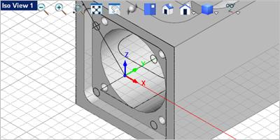 141 VisualCAD 2018 Exercise Guide 19. Now we have 2 additional holes of the same diameter located in the top access. Activate the. 20. Let's change the display mode for the Top View.