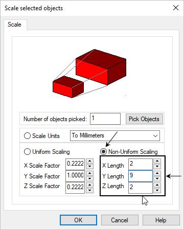 161 VisualCAD 2018 Exercise Guide 7. Select the Transform tab from the ribbon bar. 8. Select the Scale 9. From the Scale Selected Objects dialog, select the Non-Uniform Scaling option. command. 10.