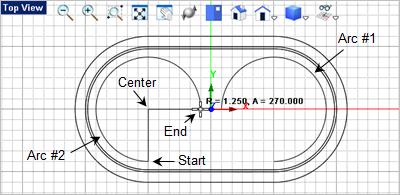 93 VisualCAD 2018 Exercise Guide 2. Now we will create two partial arcs, each 270 degrees. From the Curve Modeling tab, select select the Arc Center, Start, Angle command again. 3.