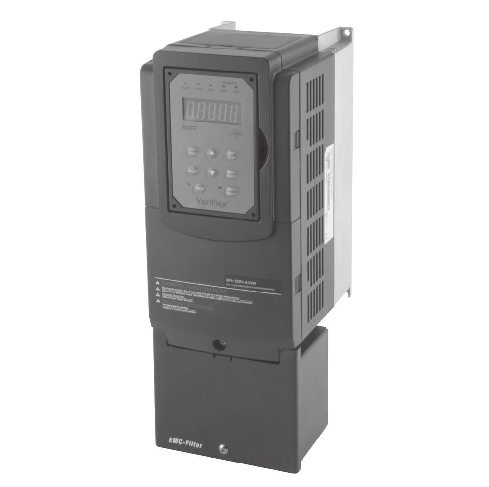 ype VariFlex 3 RVFF RVFF AC variable speed drive for use with AC induction motors Sensorless vector control or V/F, SLV, PMSLV with space vector PWM mode Input voltage ranges: 3-ph 480VAC 50%/Hz