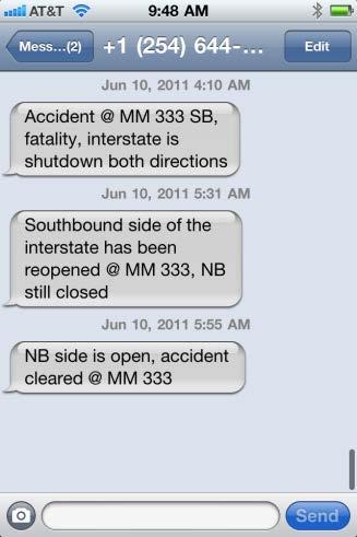 Incident alerts (As TxDOT is