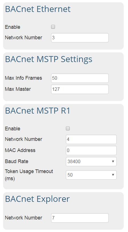 6.1.5 BACnet MS/TP, BACnet Ethernet and BACnet Explorer BACnet Router Start-up Guide Max Info Frames the number of transactions the Router may initiate while it has the MS/TP token. Default is 50.
