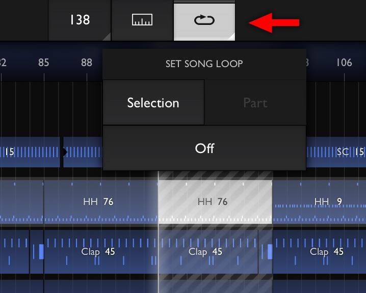 Song loop The Song Loop feature can be used to play a certain part of the arrangement over and over again.