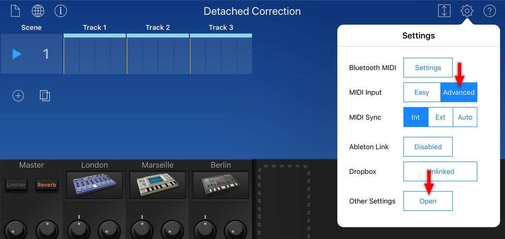 Set each instruments' MIDI Destination ("Select MIDI Destination") to "Gadget" The channels should be assigned