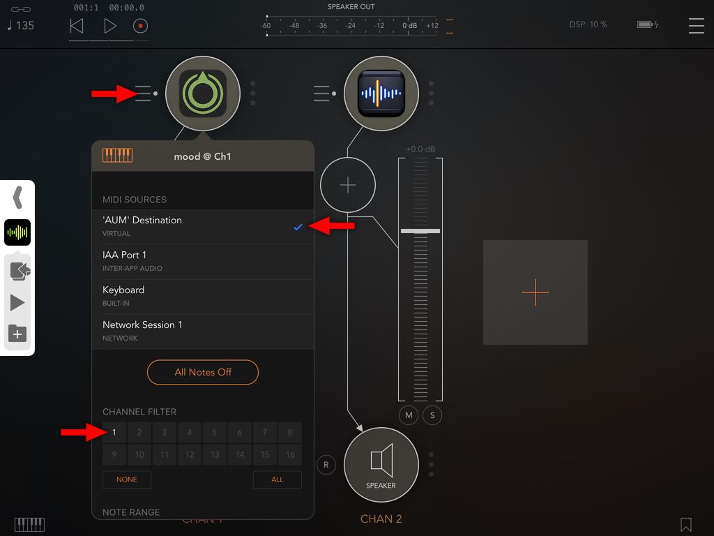 AUM is used for hosting the actual synths and provides a comprehensive mixing environment. To set this up, we recommend the following steps: Start with a blank Audiobus session.
