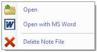 Send Note File by Email Note File Right click menu Figure 12 Send Note File by Email Procedure to Send Email 1. Open the Note File by double click or right click and select Open. 2.