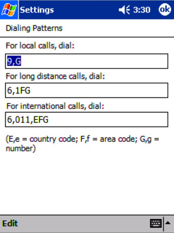 Managing Contacts with Mobile Voice Client 2050 You set the patterns for local, long-distance, and international dialing using Dialing Patterns. See Figure 25.
