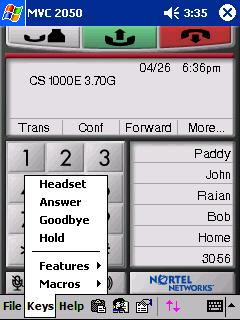Mobile Voice Client 2050 Call Handling screen Keys Note: Selecting Exit frees up PDA processing resources.