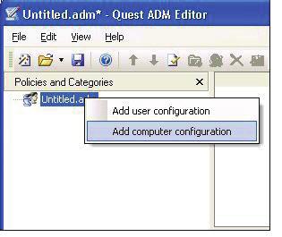 Working with Quest ADM Editor 2. Select File New. 3. Click Next in the New ADM File Wizard. 4. Choose the type of file you want to create, and click Next. In this procedure, an empty.