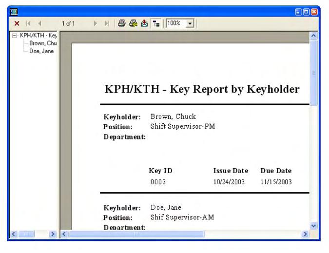 Key Report by Keyholder This report displays a list of User Keys assigned to each User.