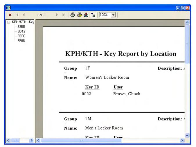 Key Report by Location This report displays a list of User Keys assigned by Lock Location.
