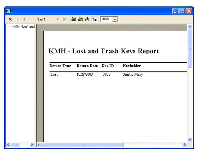 Lost and Trash Keys Report This report displays a list of User Keys assigned as Lost or Trash.